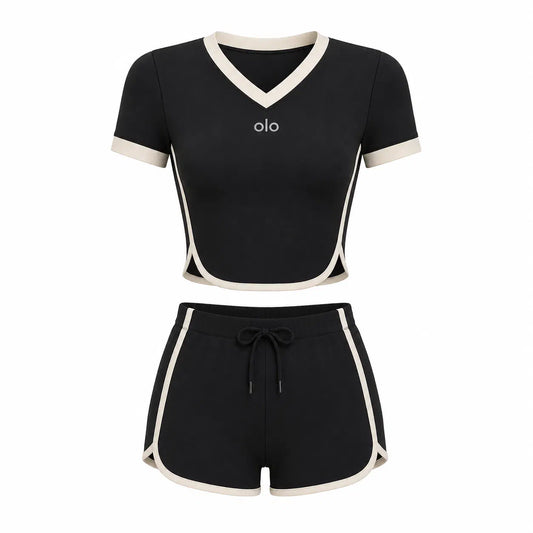 Contrast-Trim Short-Sleeve Set