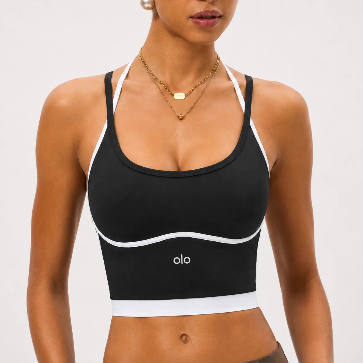 Contrast-Strap Longline Bra