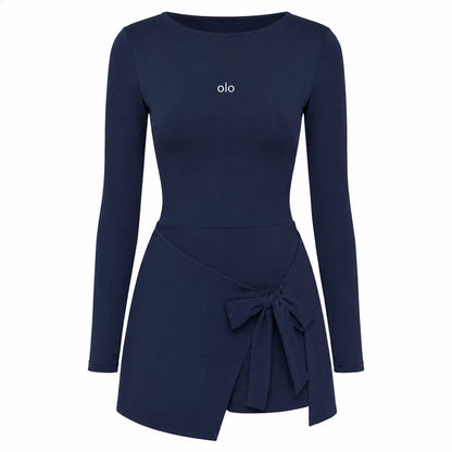 Long-Sleeve Wrap Skort Dress