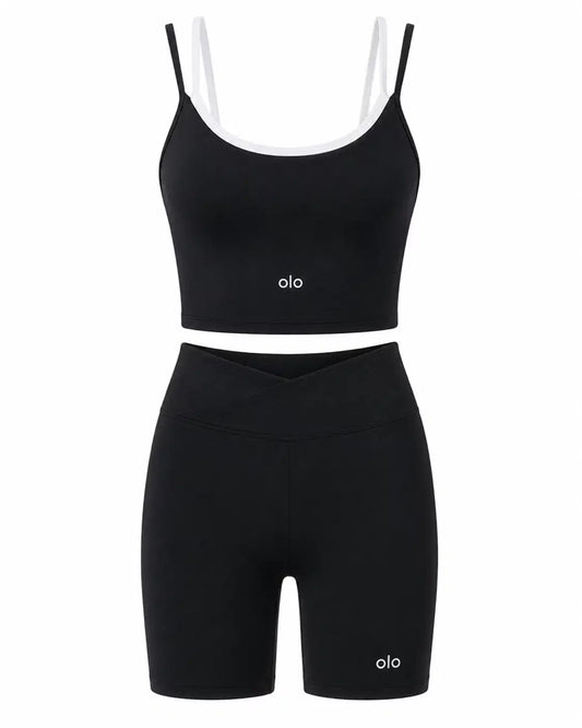 Contrast-Strap Biker Short Set