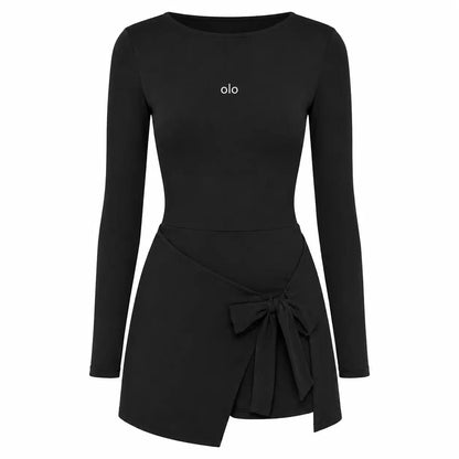 Long-Sleeve Wrap Skort Dress