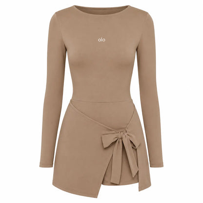 Long-Sleeve Wrap Skort Dress